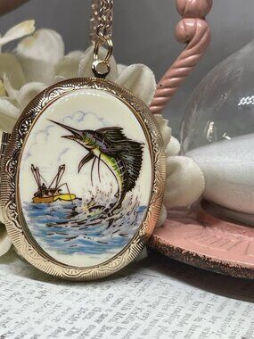 ROSE gold Necklace Beach Marlin Sailor Sea locket Wedding Photo Jewelry birthday